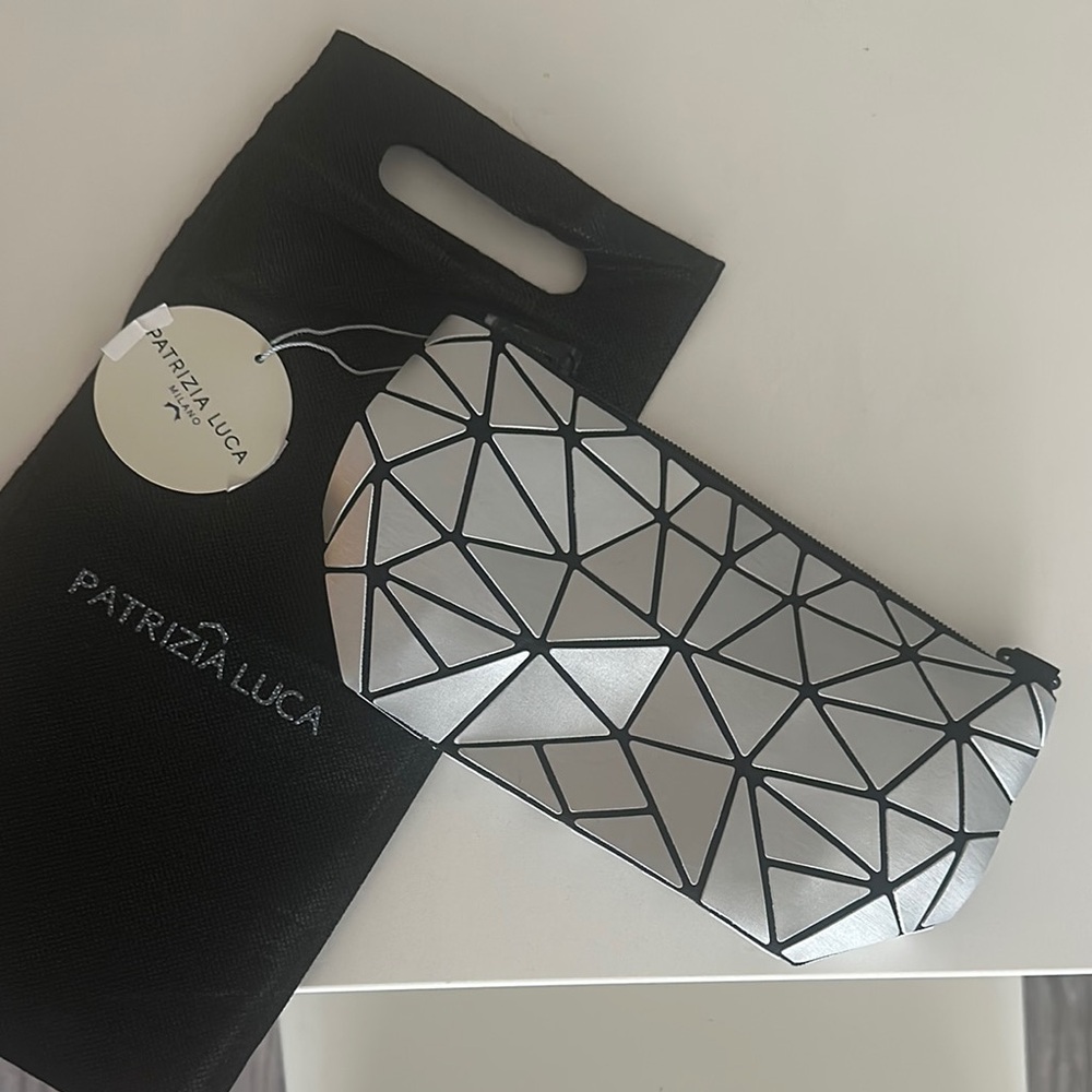 Patrizia Luca Silver Geometric Clutch with Strap